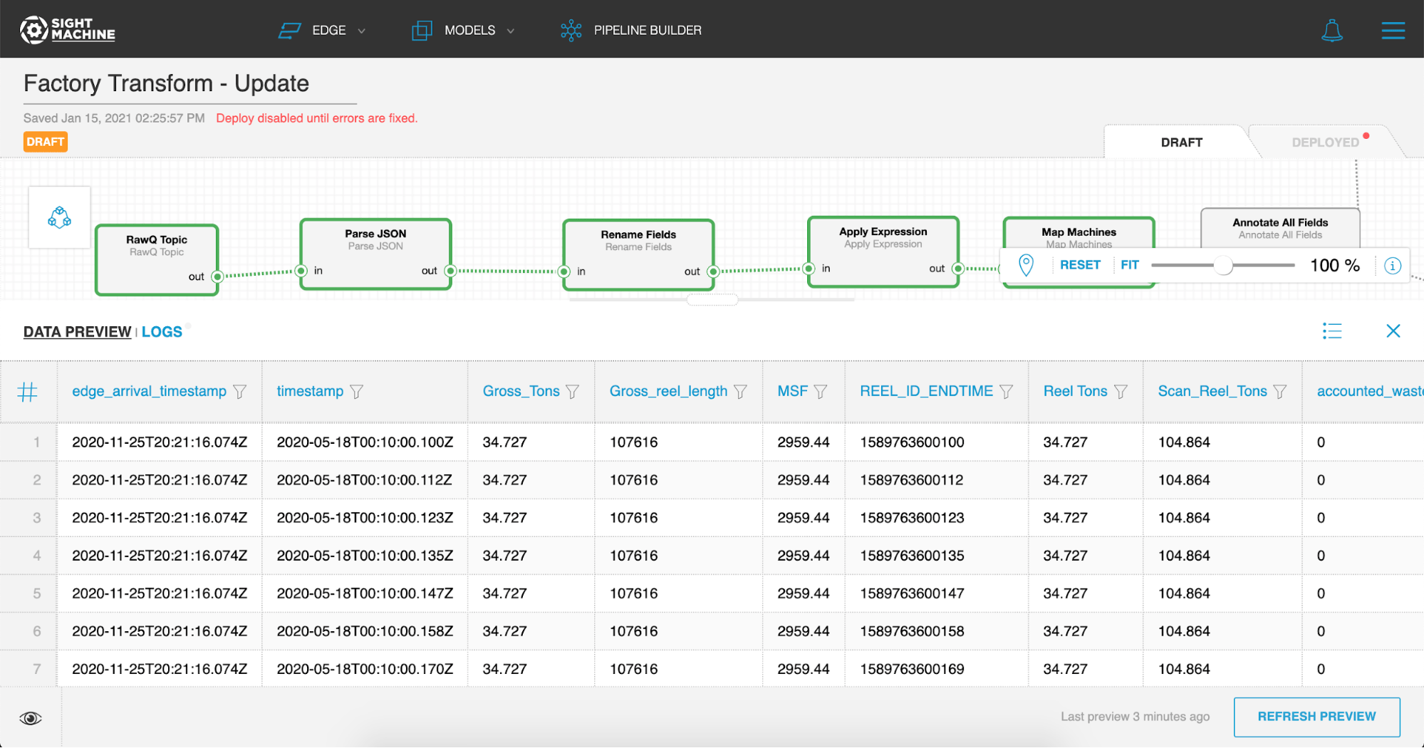 Factory Transform Dashboard